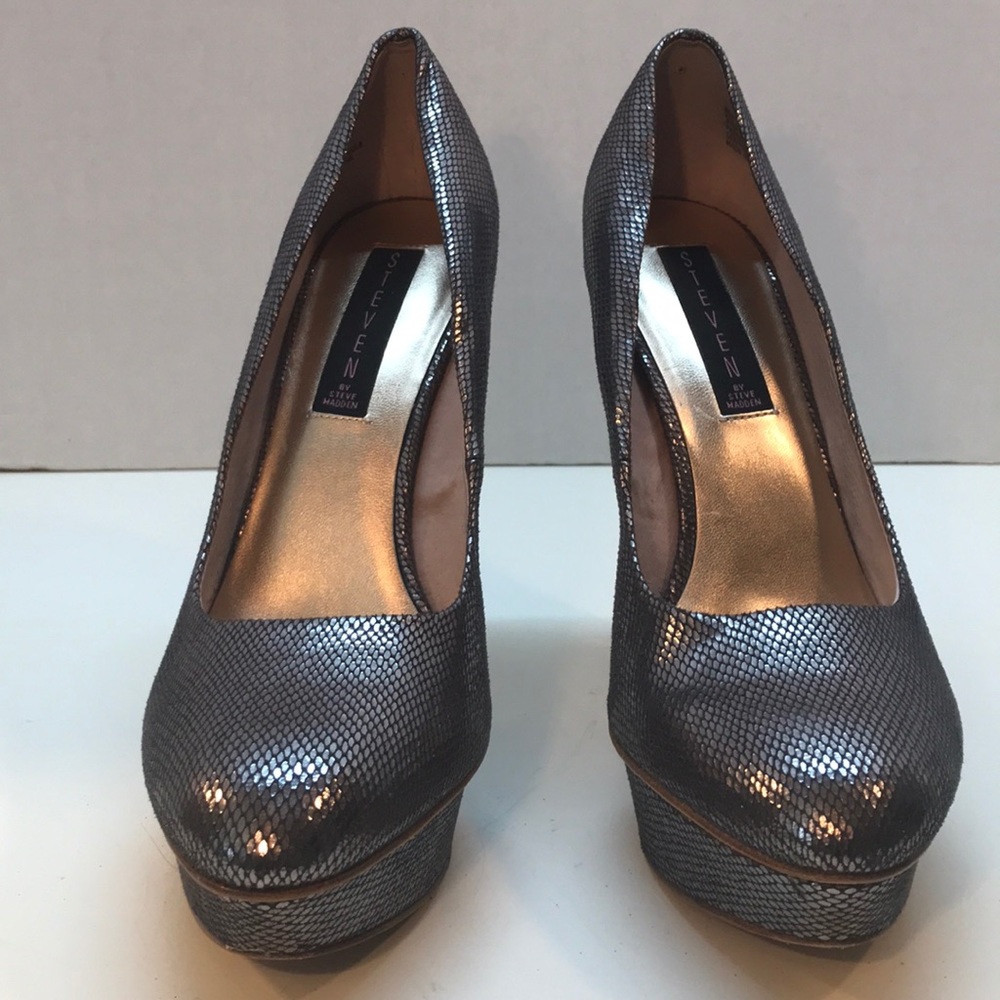 Steve Madden Metallic Gray Platform Heels Size 9.5 - Picture 2 of 8